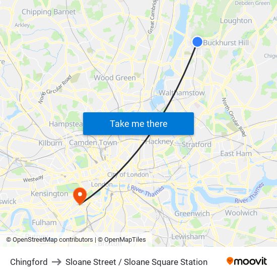 Chingford to Sloane Street / Sloane Square Station map