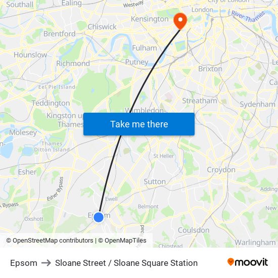 Epsom to Sloane Street / Sloane Square Station map