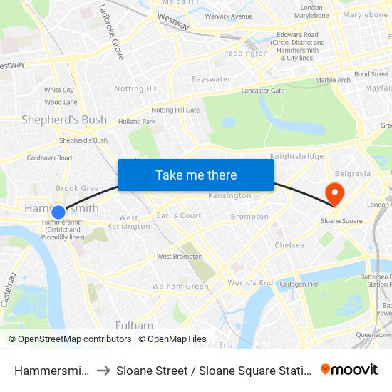 Hammersmith to Sloane Street / Sloane Square Station map