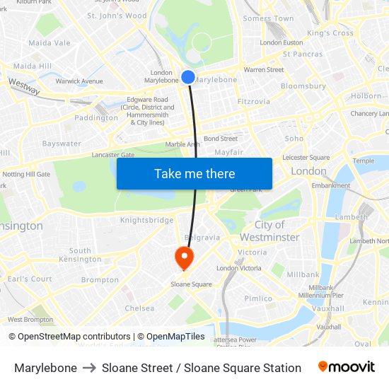 Marylebone to Sloane Street / Sloane Square Station map