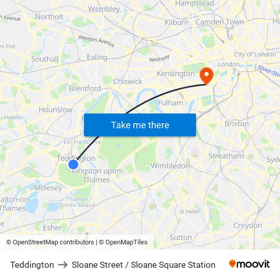 Teddington to Sloane Street / Sloane Square Station map