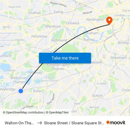 Walton-On-Thames to Sloane Street / Sloane Square Station map