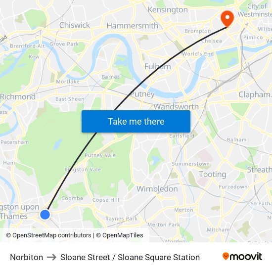 Norbiton to Sloane Street / Sloane Square Station map