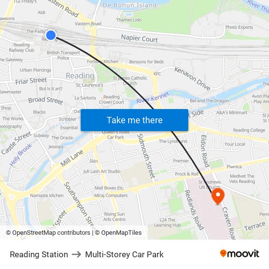 Reading Station to Multi-Storey Car Park map