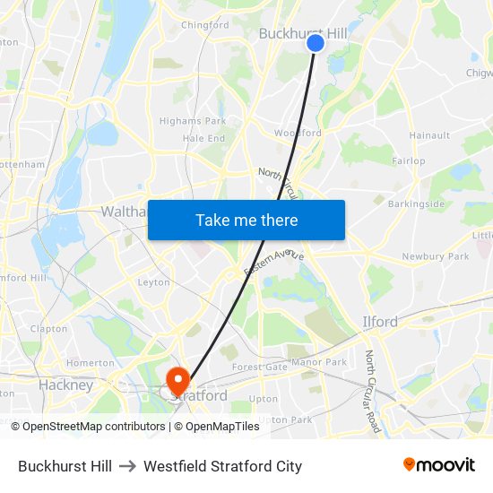 Buckhurst Hill to Westfield Stratford City map