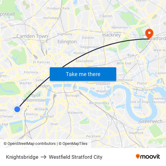 Knightsbridge to Westfield Stratford City with public transportation