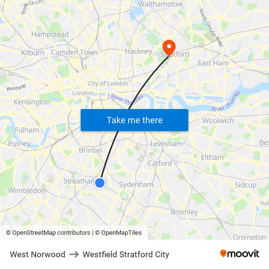 West Norwood to Westfield Stratford City map
