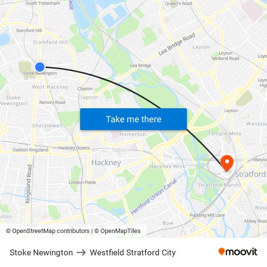 Stoke Newington to Westfield Stratford City map