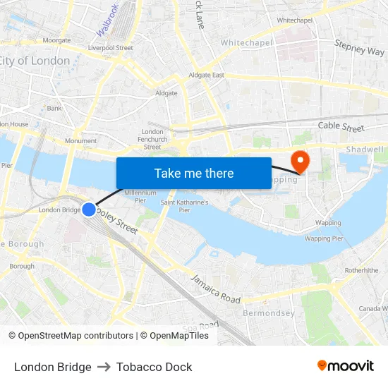 nearest underground to tobacco dock London Bridge to Tobacco Dock with public transportation