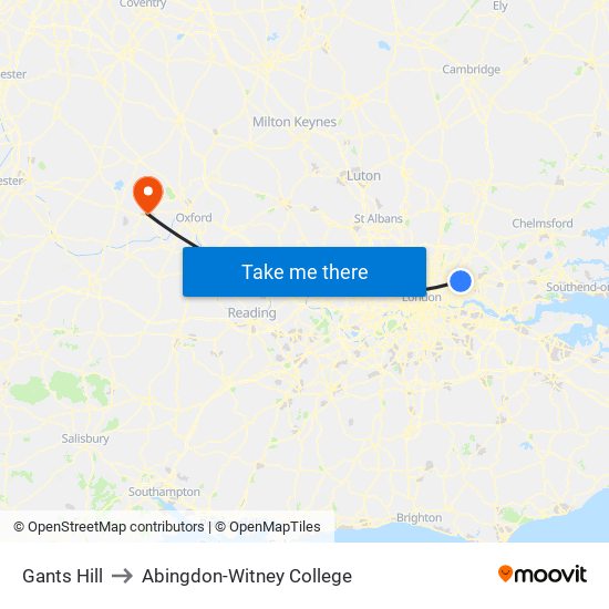 Gants Hill to Abingdon-Witney College map