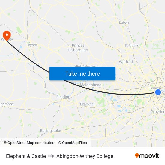 Elephant & Castle to Abingdon-Witney College map