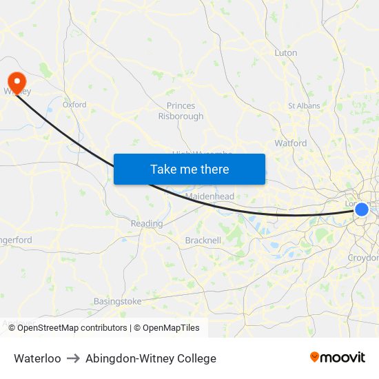 Waterloo to Abingdon-Witney College map