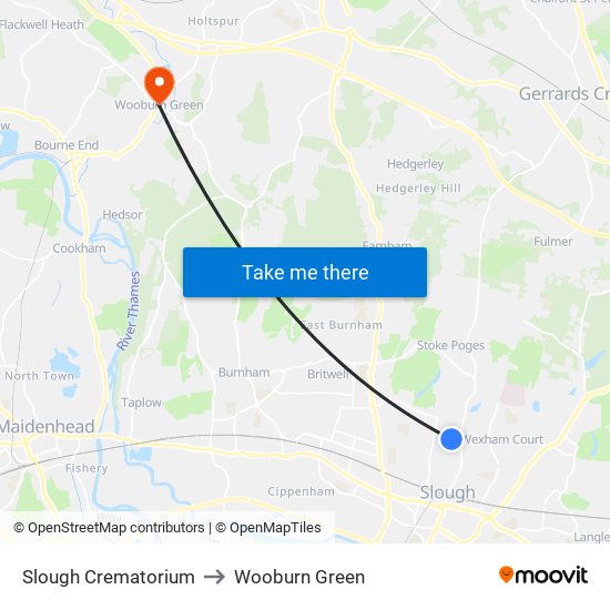 Slough Crematorium to Wooburn Green map