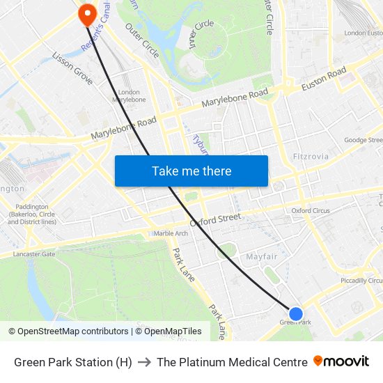 Green Park Station (H) to The Platinum Medical Centre map