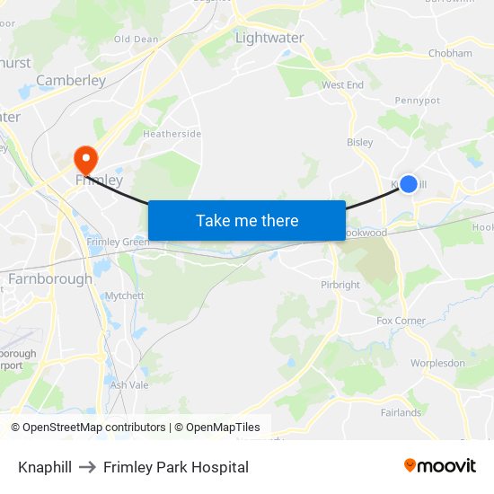 Knaphill to Frimley Park Hospital map