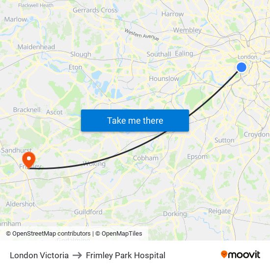 London Victoria to Frimley Park Hospital map