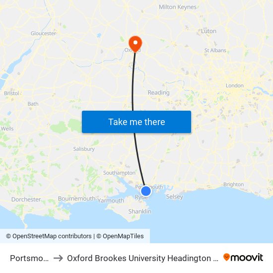 Portsmouth to Oxford Brookes University Headington Hill Site map