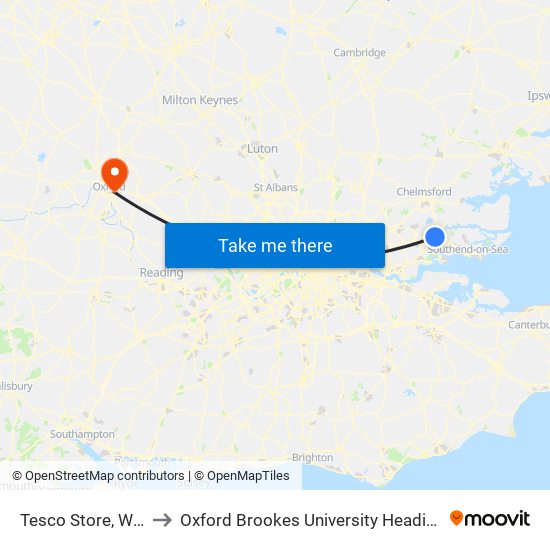 Tesco Store, Wickford to Oxford Brookes University Headington Hill Site map