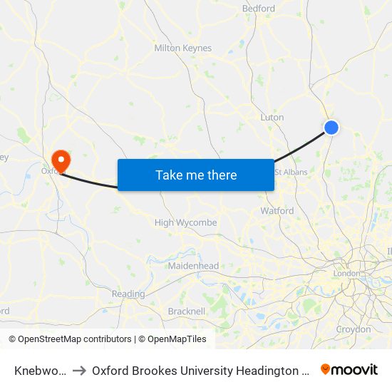 Knebworth to Oxford Brookes University Headington Hill Site map