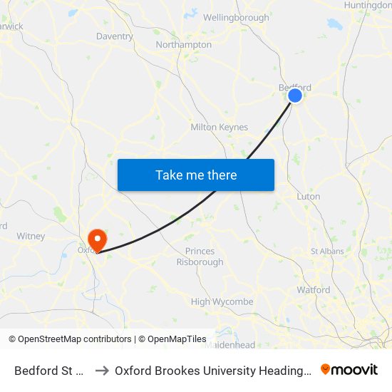 Bedford St Johns to Oxford Brookes University Headington Hill Site map