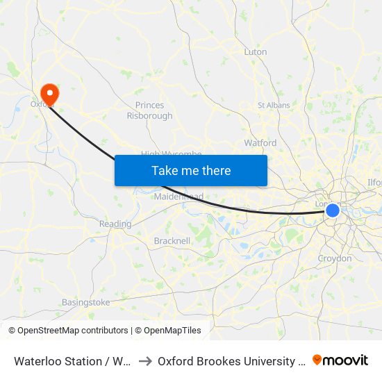 Waterloo Station   / Waterloo Road (D) to Oxford Brookes University Headington Hill Site map