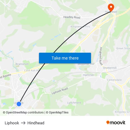 Liphook to Hindhead map