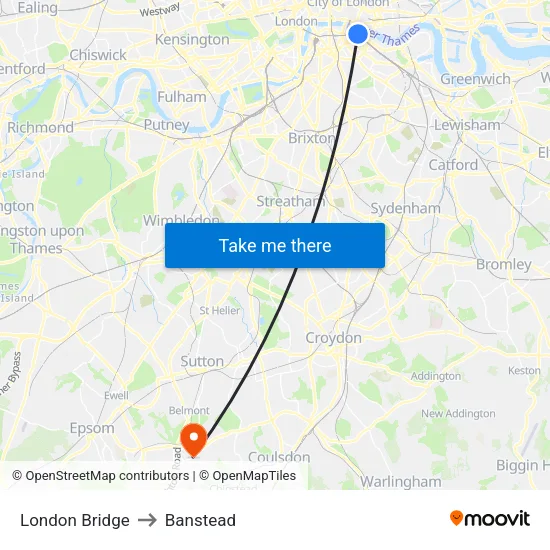 London Bridge to Banstead map