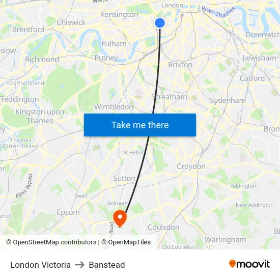 London Victoria to Banstead map
