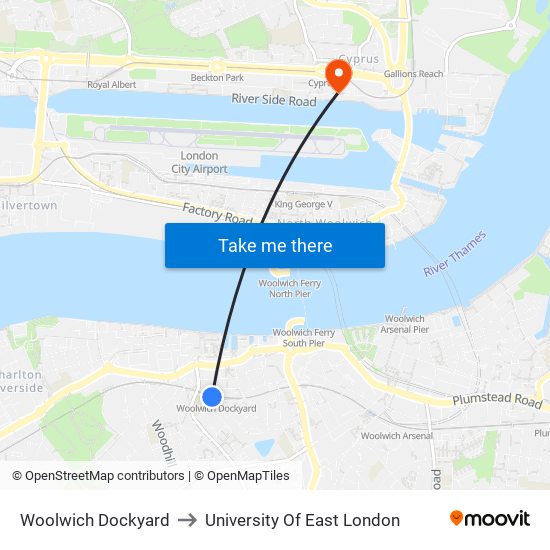 Woolwich Dockyard to University Of East London map