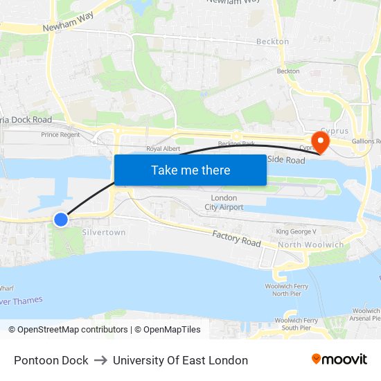 Pontoon Dock to University Of East London map