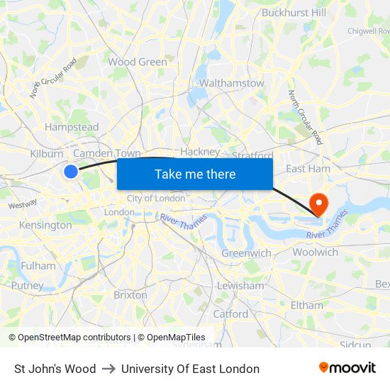 St John's Wood to University Of East London map