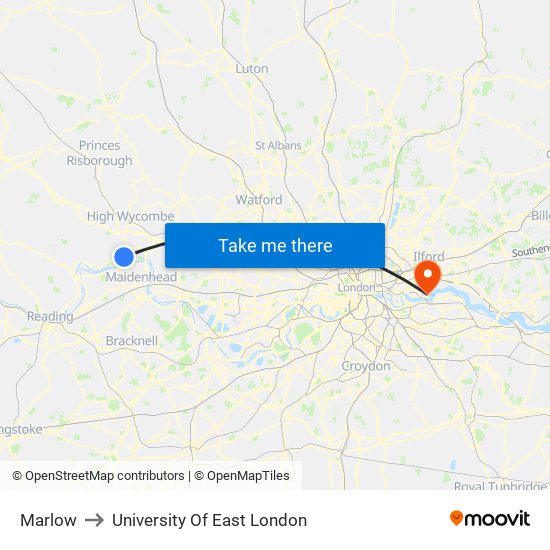 Marlow to University Of East London map