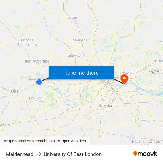 Maidenhead to University Of East London map