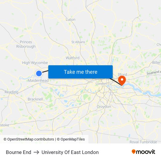 Bourne End to University Of East London map