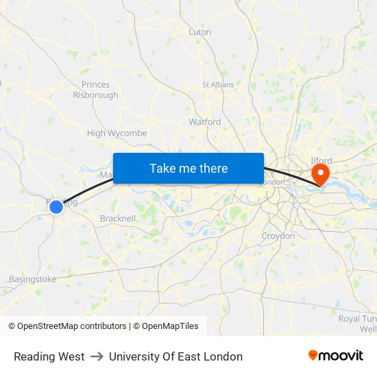 Reading West to University Of East London map