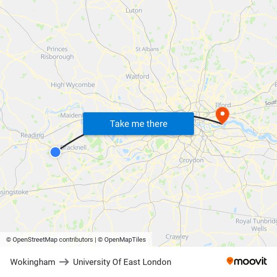 Wokingham to University Of East London map