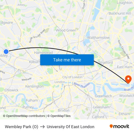 Wembley Park (O) to University Of East London map