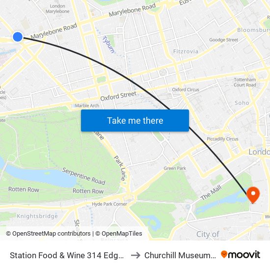 Station Food & Wine 314 Edgware Road, Paddington, London, W2   1dy to Churchill Museum And Cabinet War Rooms map