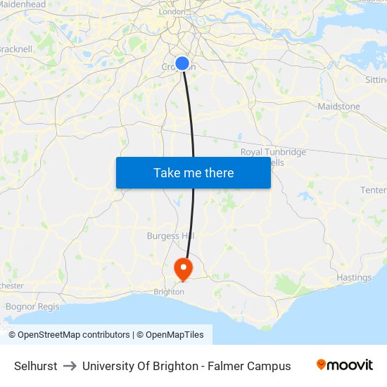 Selhurst to University Of Brighton - Falmer Campus map