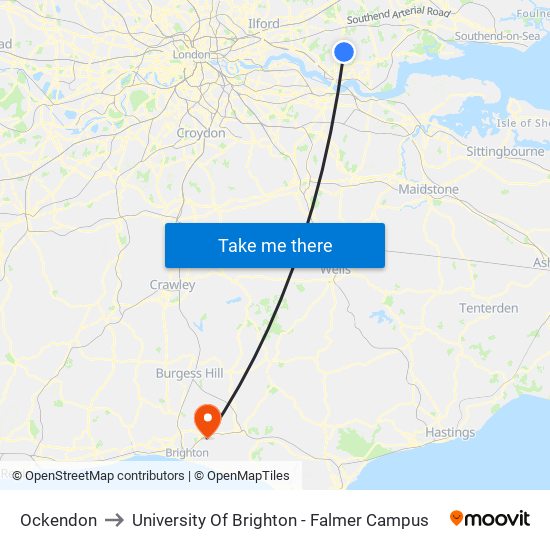 Ockendon to University Of Brighton - Falmer Campus map