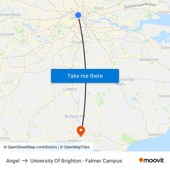 Angel to University Of Brighton - Falmer Campus map