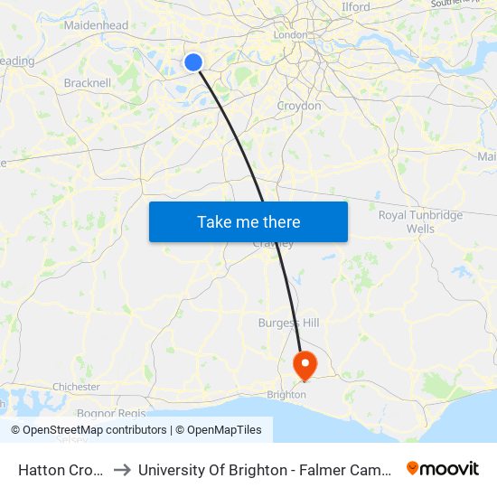 Hatton Cross to University Of Brighton - Falmer Campus map