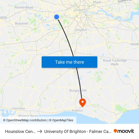 Hounslow Central to University Of Brighton - Falmer Campus map