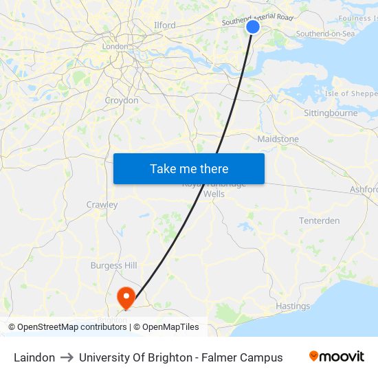 Laindon to University Of Brighton - Falmer Campus map