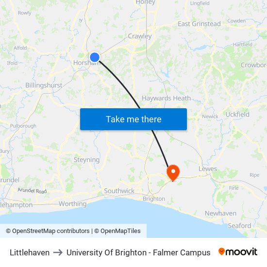Littlehaven to University Of Brighton - Falmer Campus map