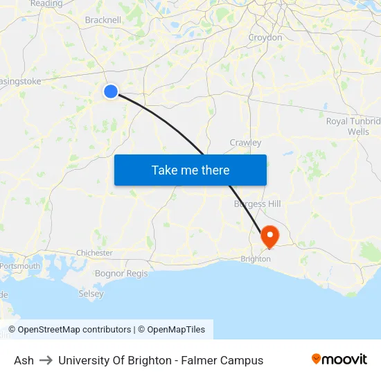 Ash to University Of Brighton - Falmer Campus map