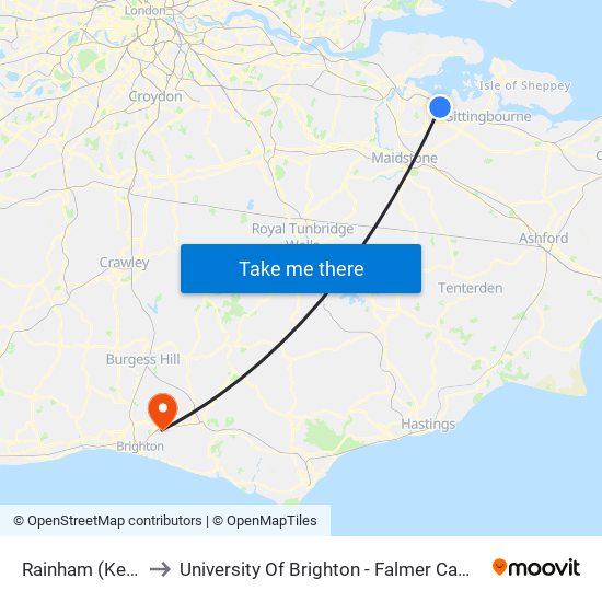 Rainham (Kent) to University Of Brighton - Falmer Campus map