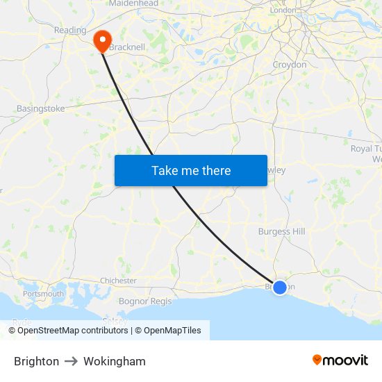 Brighton to Wokingham map