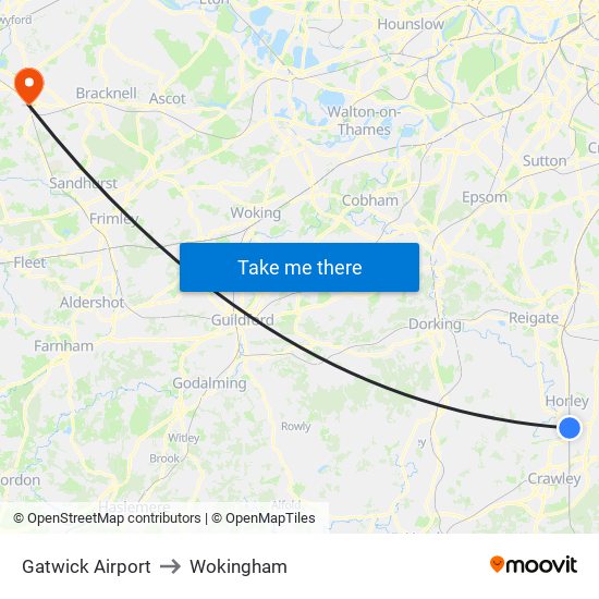 Gatwick Airport to Wokingham map