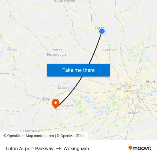 Luton Airport Parkway to Wokingham map